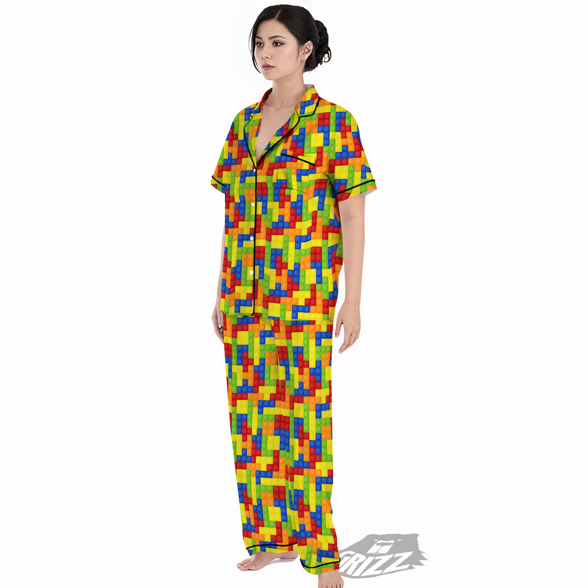 Building Blocks Colorful Print Pattern Women's Pajamas Set-grizzshop