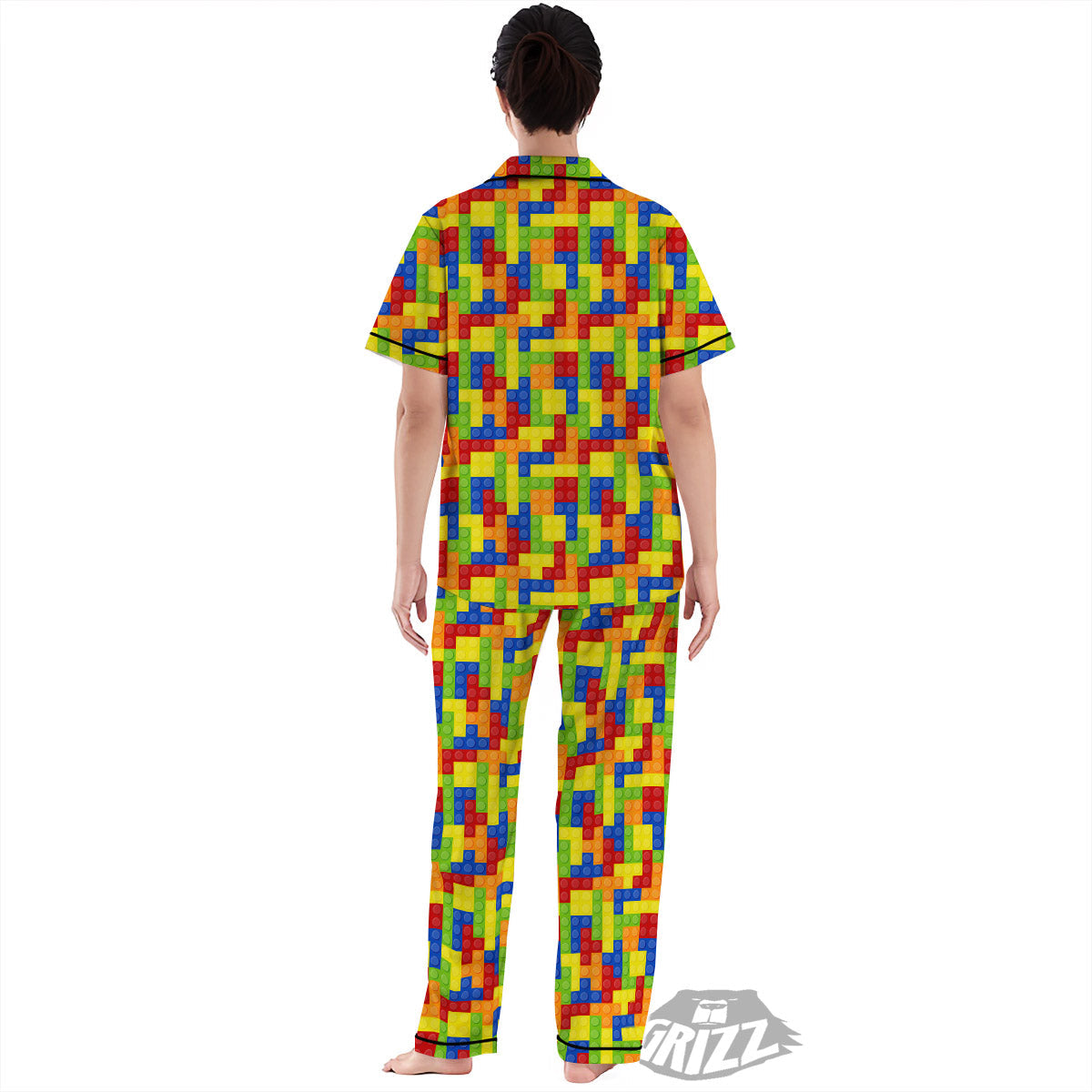 Building Blocks Colorful Print Pattern Women's Pajamas Set-grizzshop