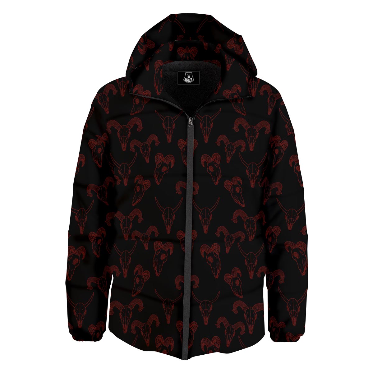 Bull Skull Black And Red Print Pattern Down Jacket-grizzshop