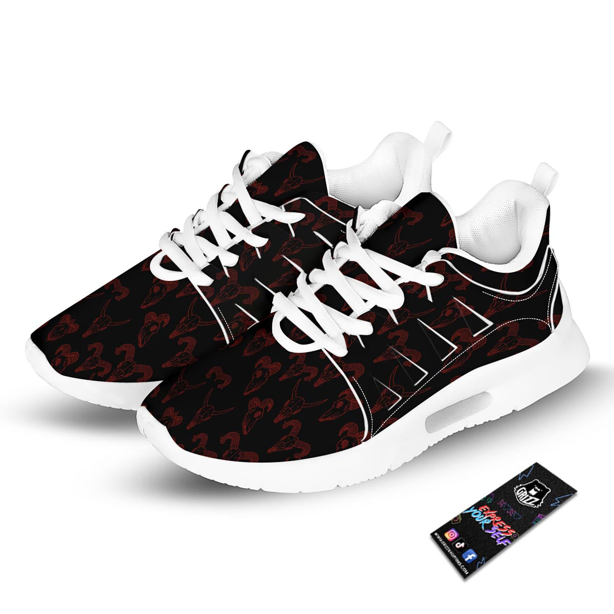 Bull Skull Black And Red Print Pattern Tennis Shoes-grizzshop