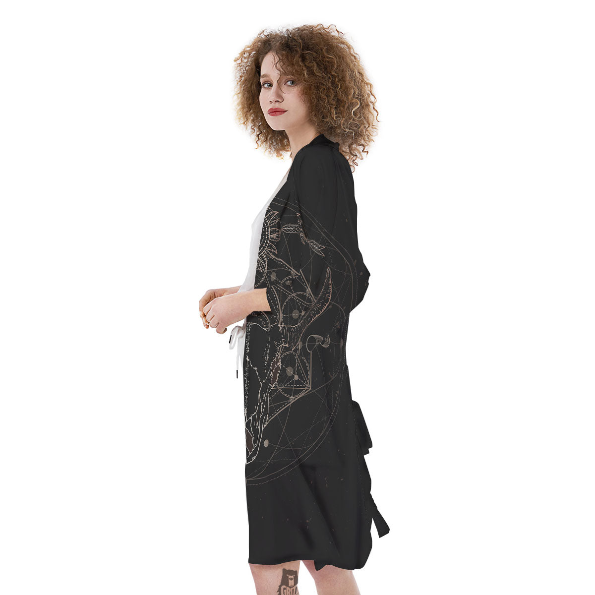 Bull Skull Geometric Print Kimono-grizzshop