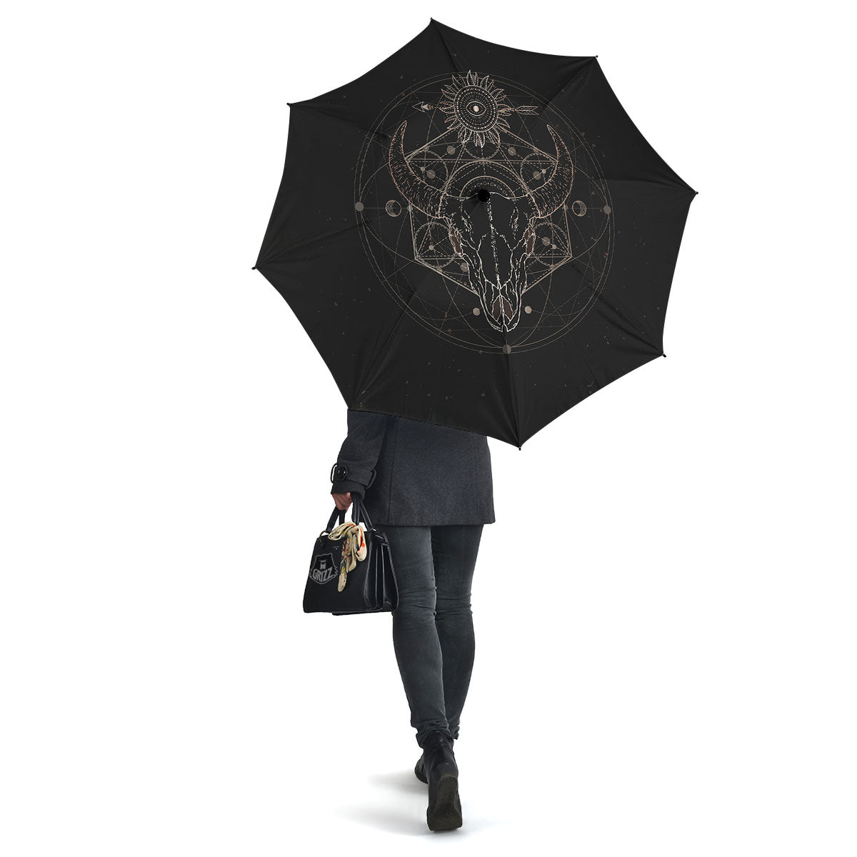 Bull Skull Geometric Print Umbrella-grizzshop
