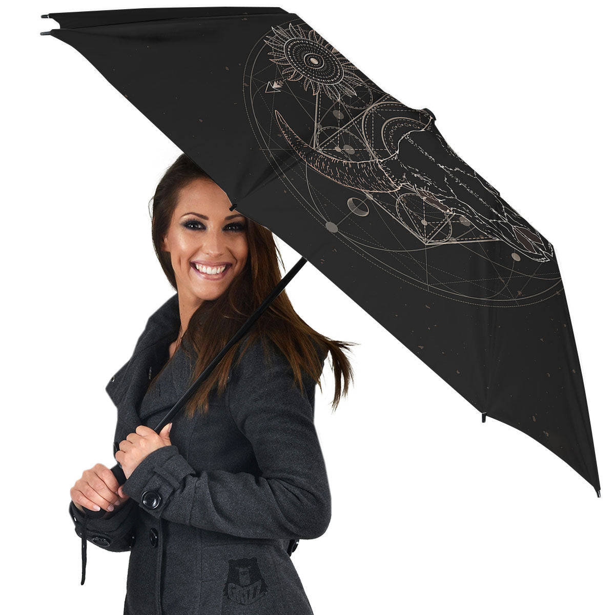 Bull Skull Geometric Print Umbrella-grizzshop