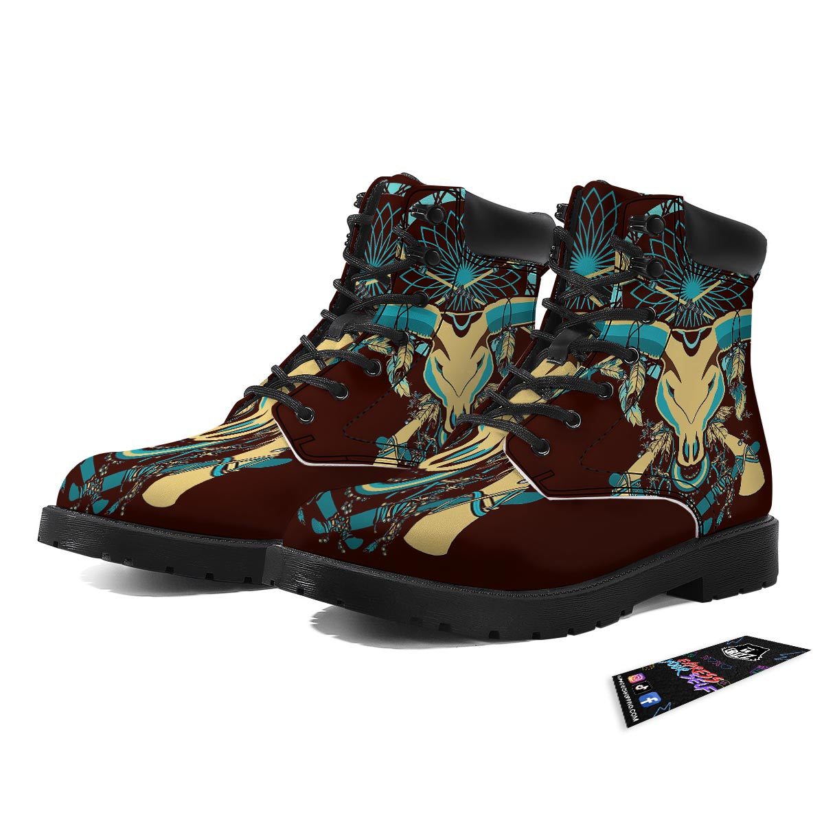 Bull Skull Indian Tribal Print Boots-grizzshop