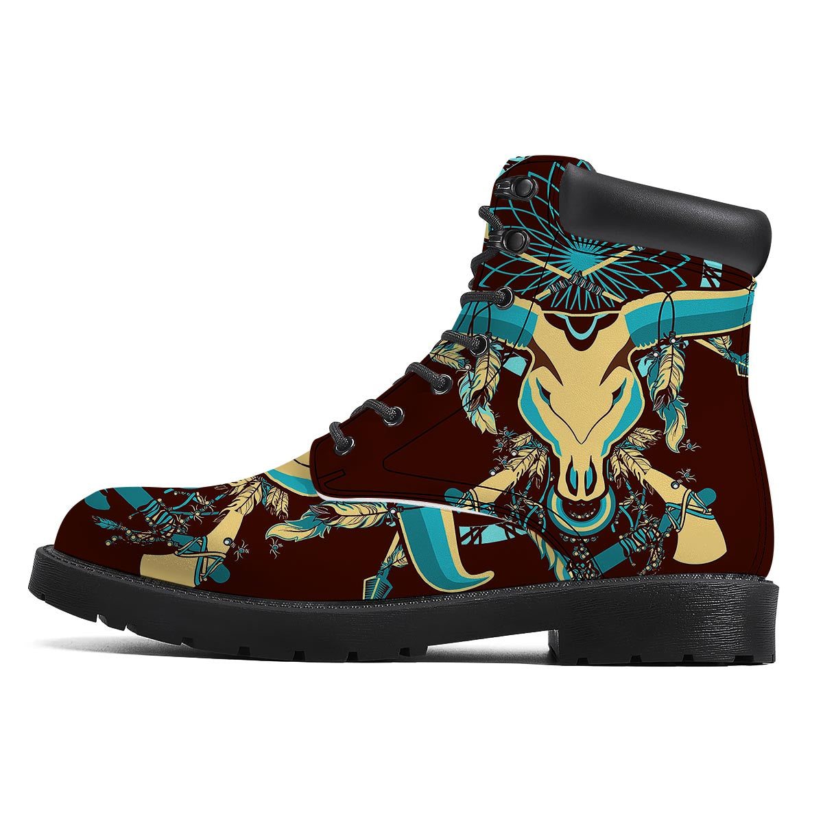 Bull Skull Indian Tribal Print Boots-grizzshop