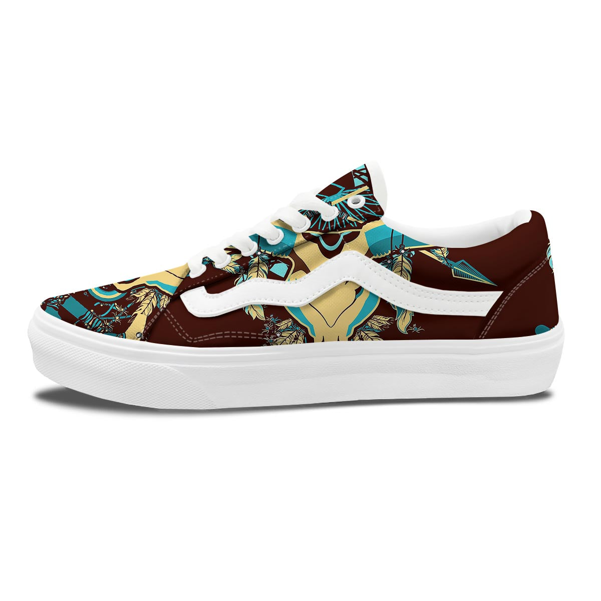 Bull Skull Indian Tribal Print Skate Shoes-grizzshop