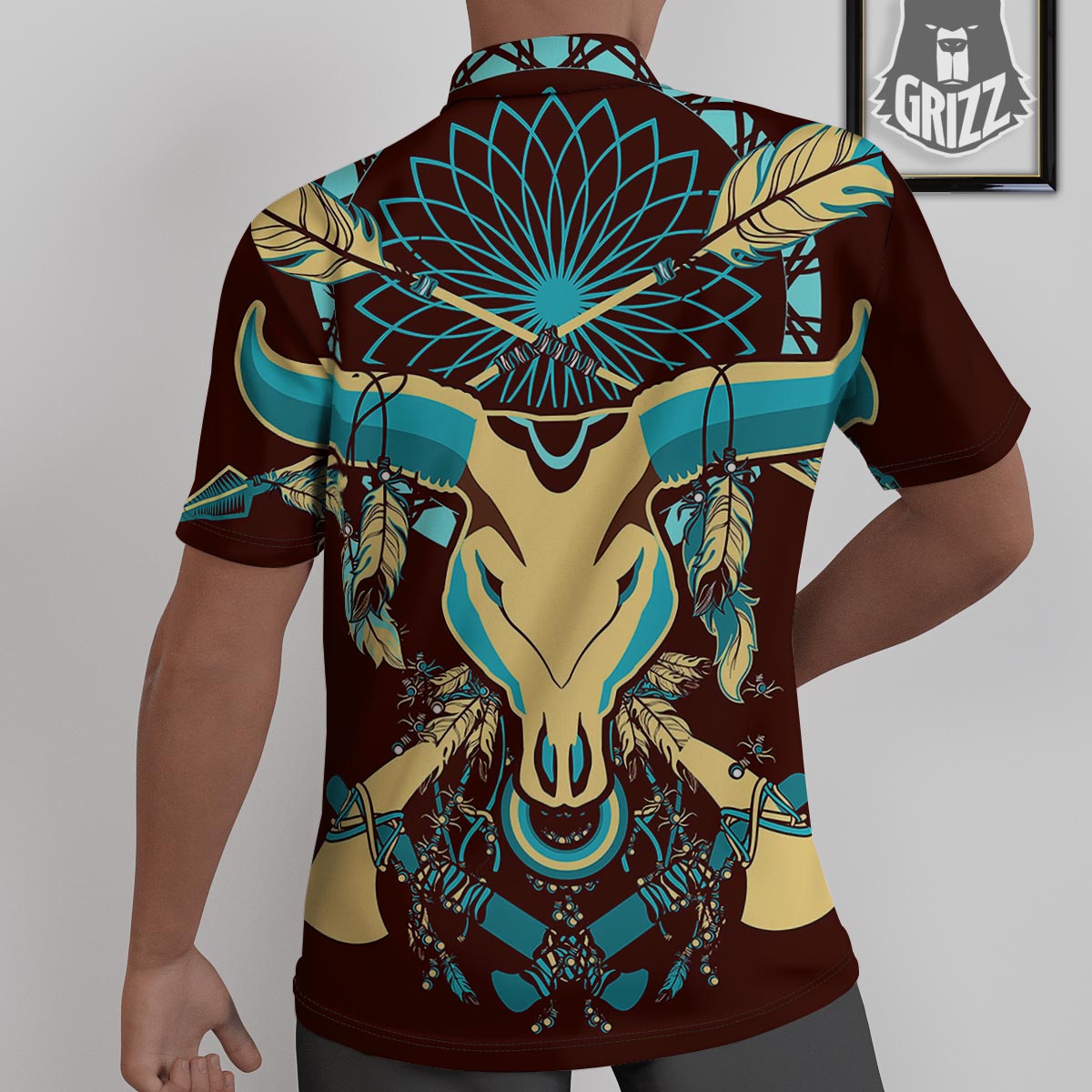 Bull Skull Indian Tribal Print Untucked Shirts-grizzshop