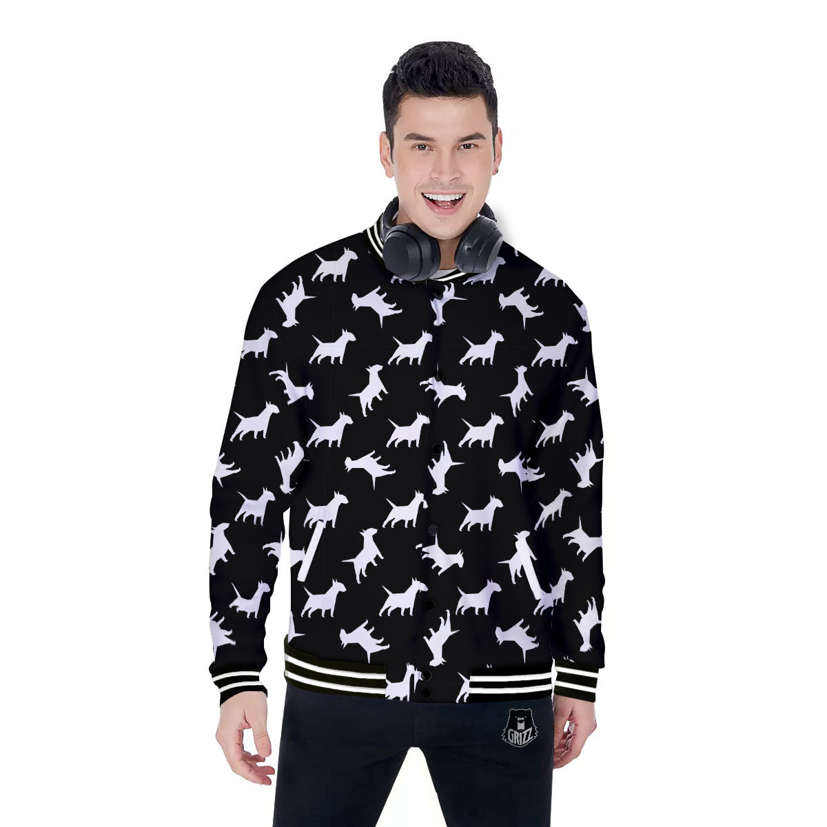Bull Terrier Black Print Pattern Baseball Jacket-grizzshop