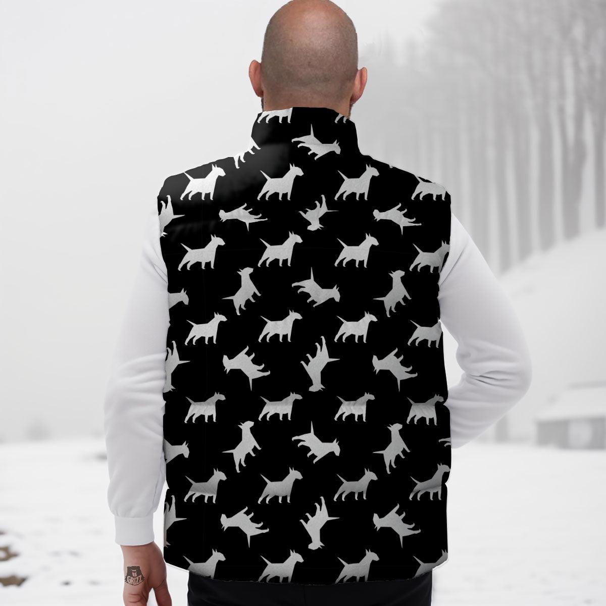 Bull Terrier Black Print Pattern Down Vest