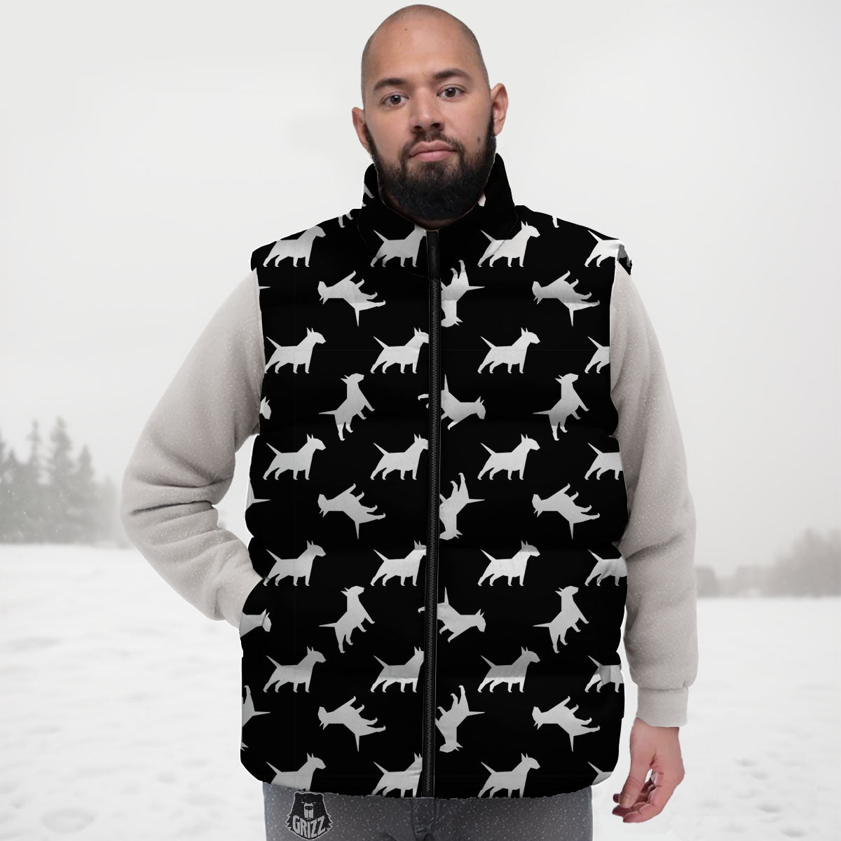 Bull Terrier Black Print Pattern Down Vest