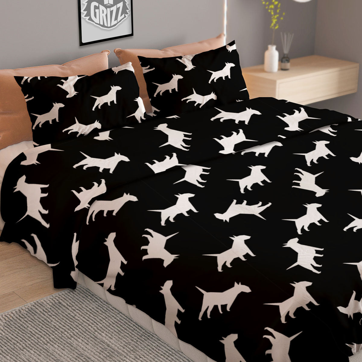 Bull Terrier Black Print Pattern Duvet Cover Bedding Set