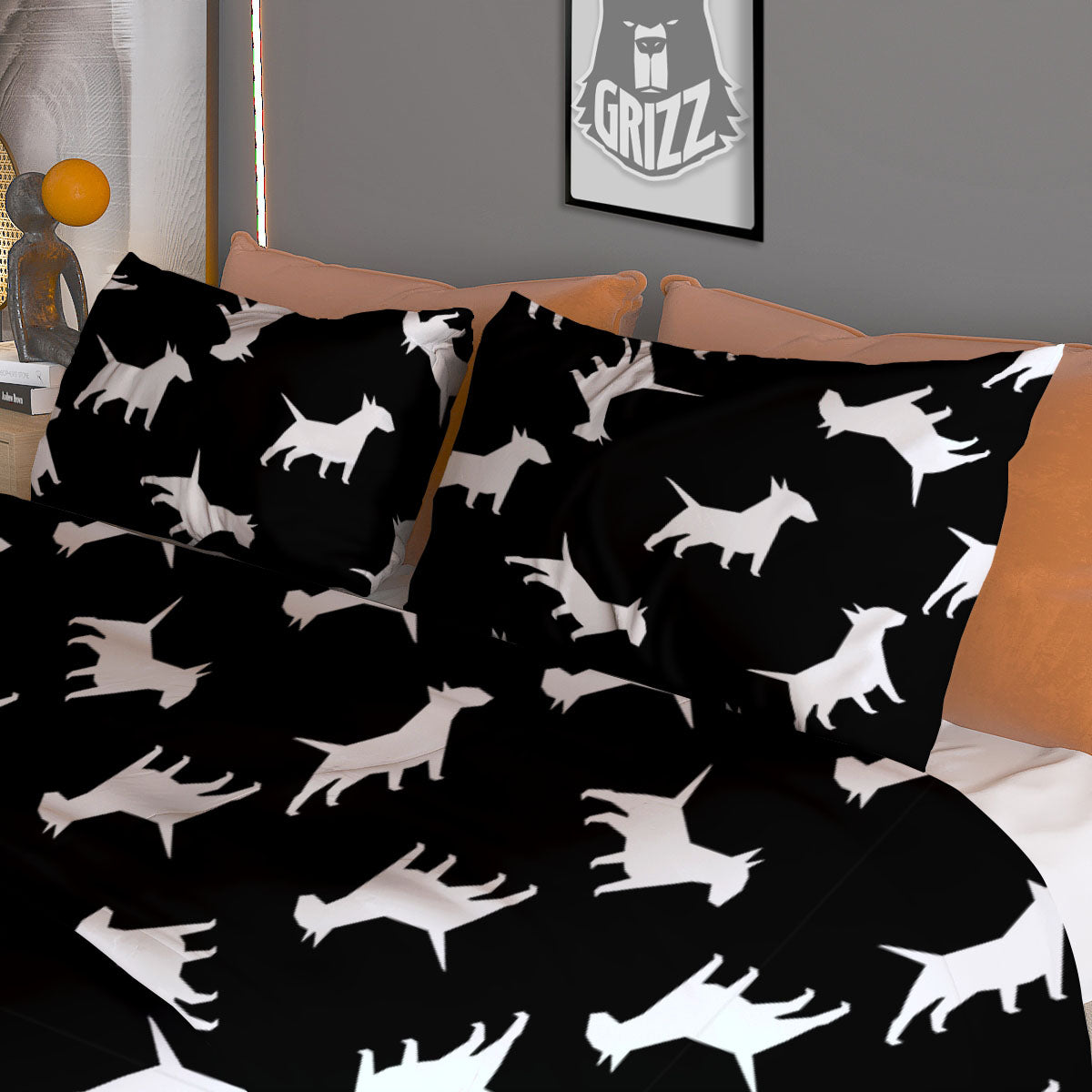 Bull Terrier Black Print Pattern Duvet Cover Bedding Set