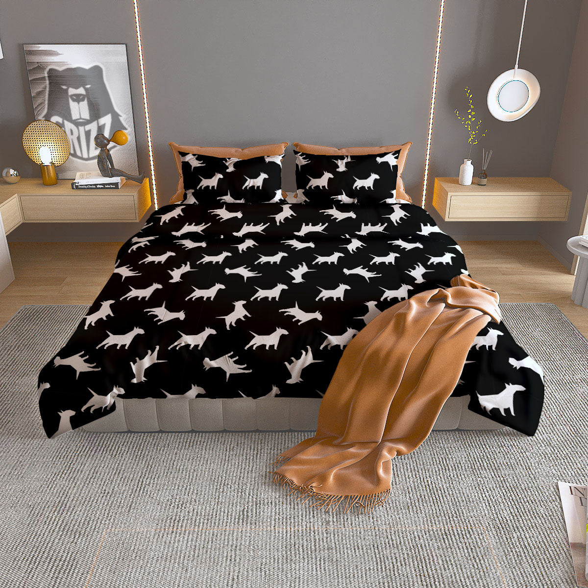 Bull Terrier Black Print Pattern Duvet Cover Bedding Set