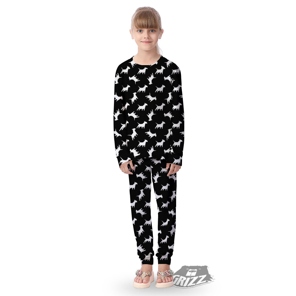 Bull Terrier Black Print Pattern Kid's Pajamas-grizzshop