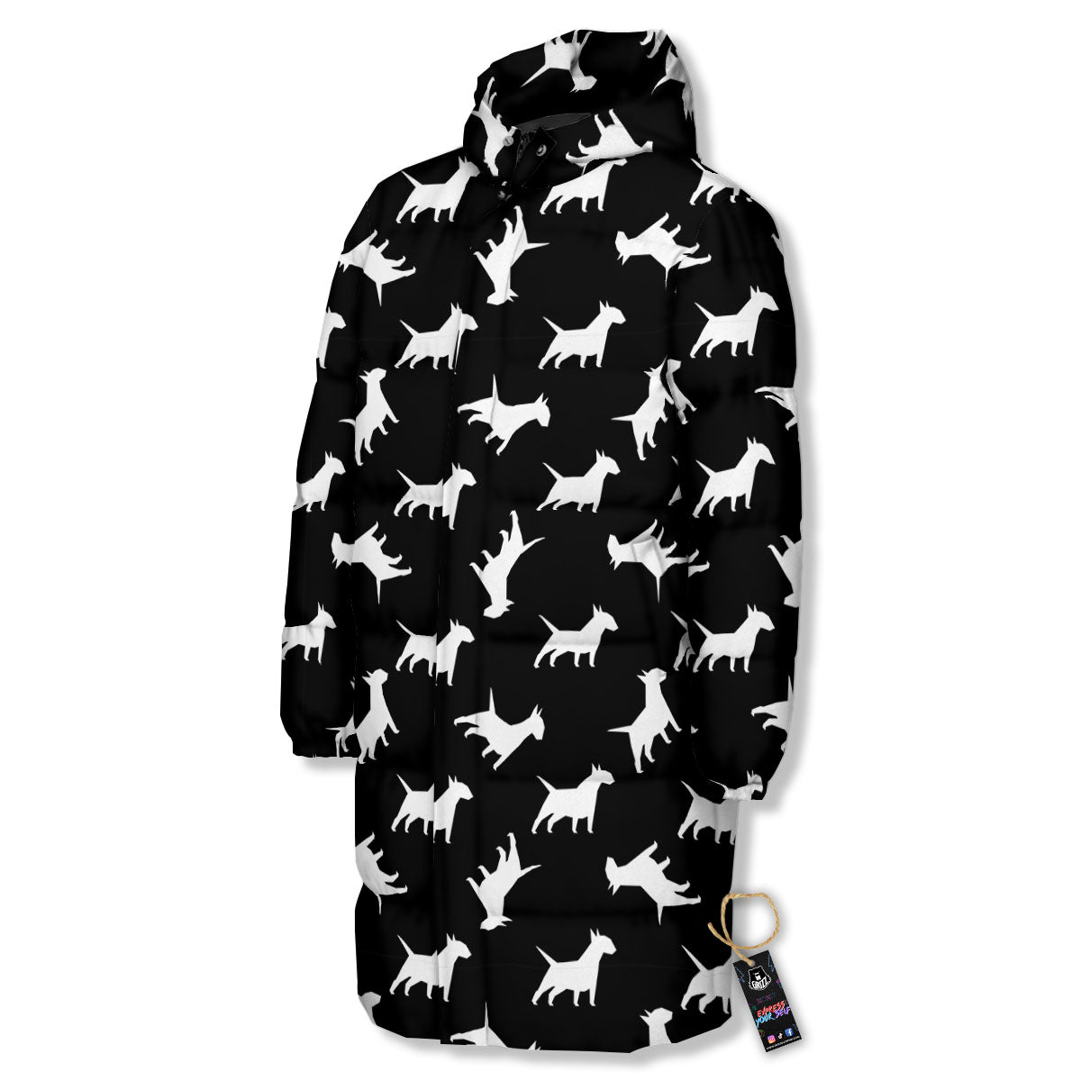 Bull Terrier Black Print Pattern Long Down Jacket-grizzshop