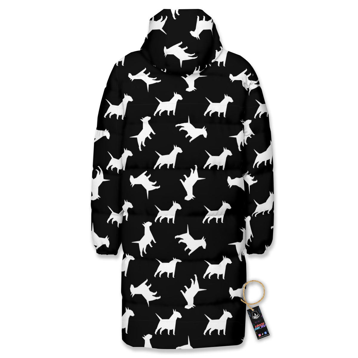 Bull Terrier Black Print Pattern Long Down Jacket-grizzshop