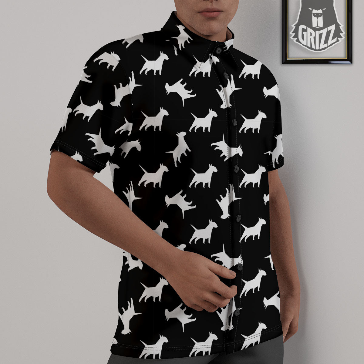 Bull Terrier Black Print Pattern Untucked Shirts-grizzshop