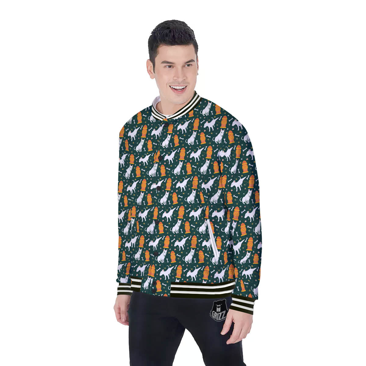 Bull Terrier Cartoon Print Pattern Baseball Jacket-grizzshop