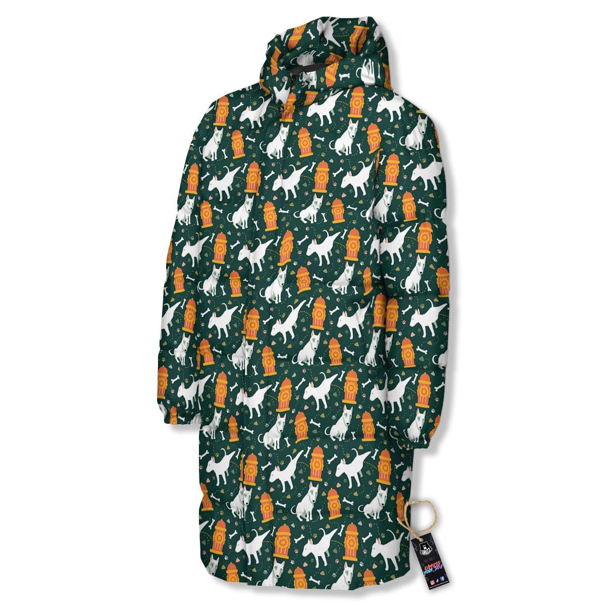 Bull Terrier Cartoon Print Pattern Long Down Jacket-grizzshop