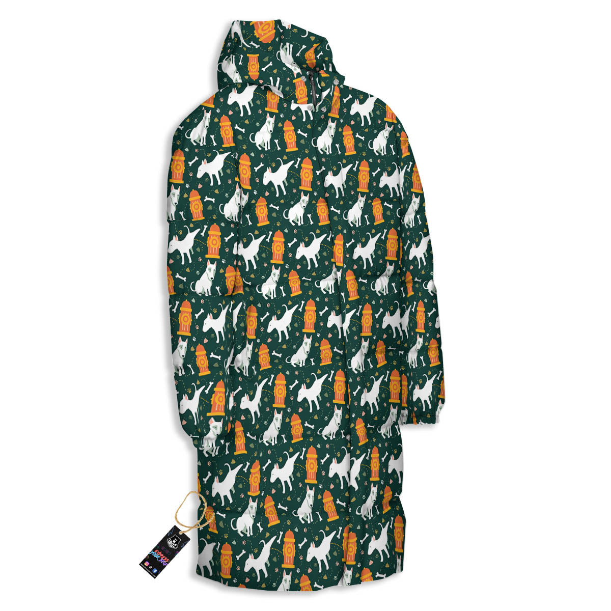 Bull Terrier Cartoon Print Pattern Long Down Jacket-grizzshop