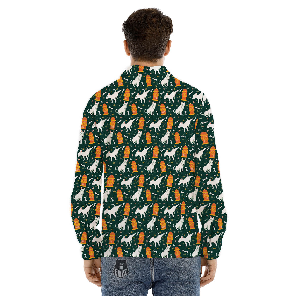Bull Terrier Cartoon Print Pattern Men's Dress Shirts-grizzshop