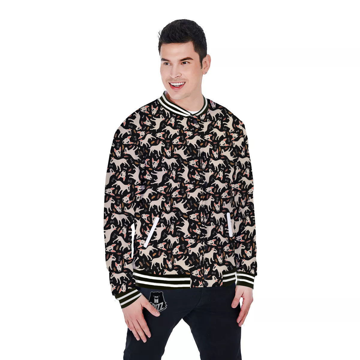 Bull Terrier Doodle Print Pattern Baseball Jacket-grizzshop