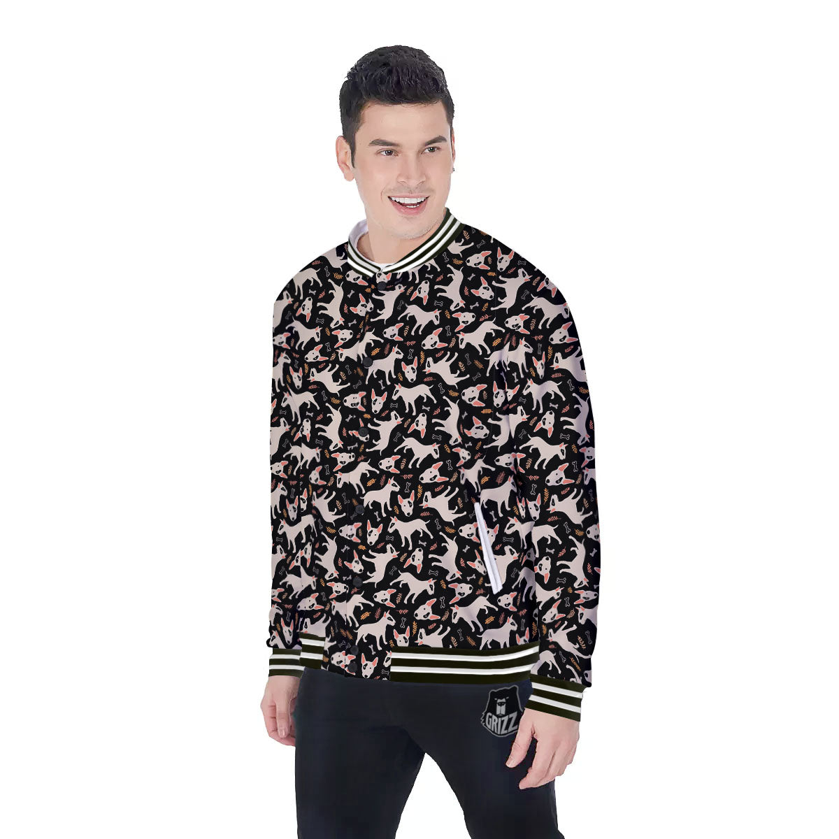 Bull Terrier Doodle Print Pattern Baseball Jacket-grizzshop