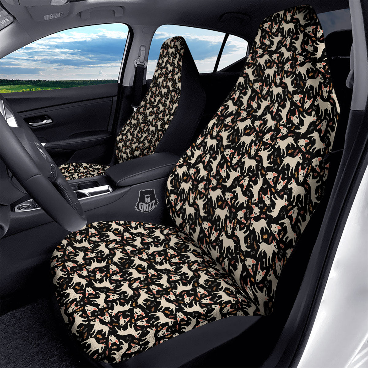 Bull Terrier Doodle Print Pattern Car Seat Covers-grizzshop