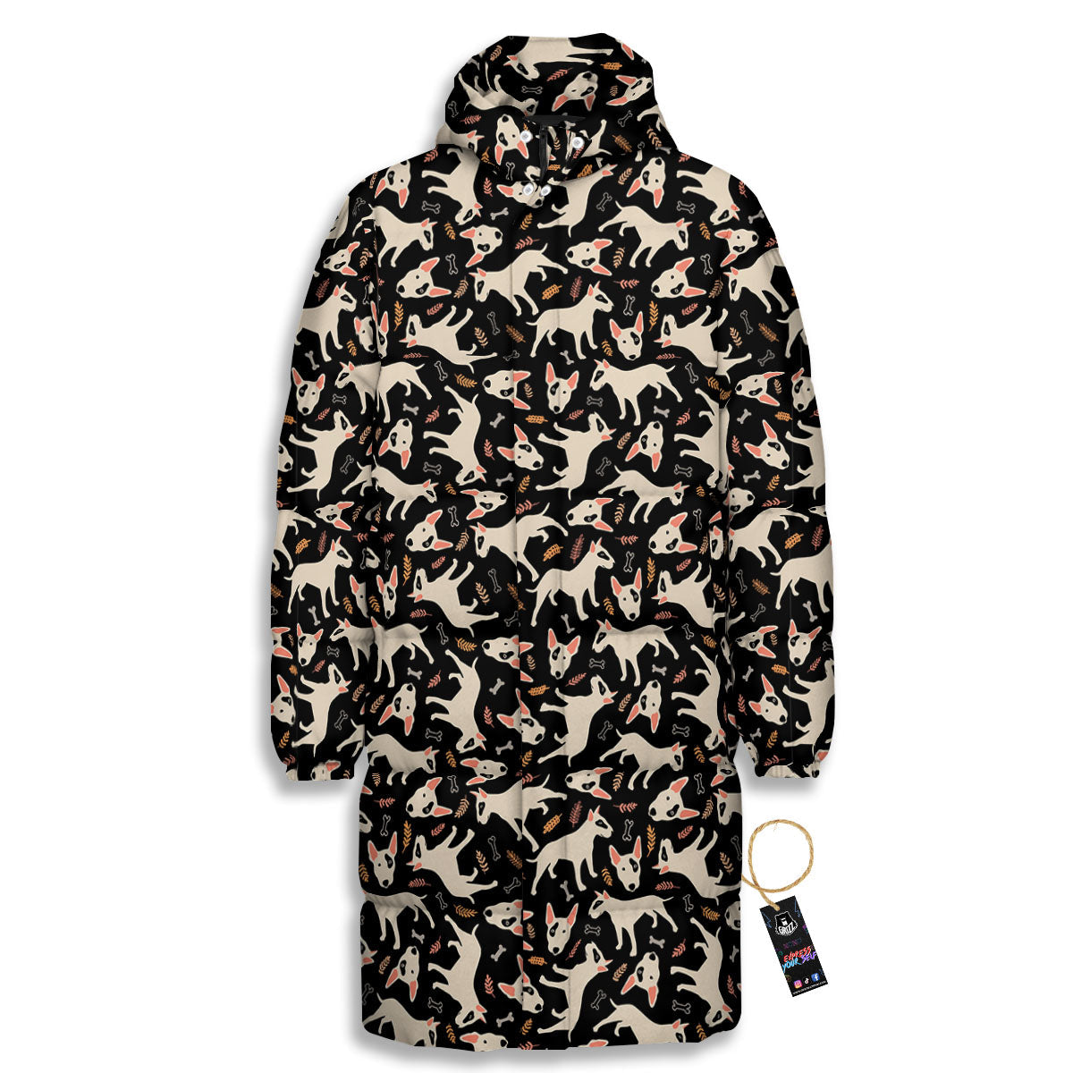 Bull Terrier Doodle Print Pattern Long Down Jacket-grizzshop