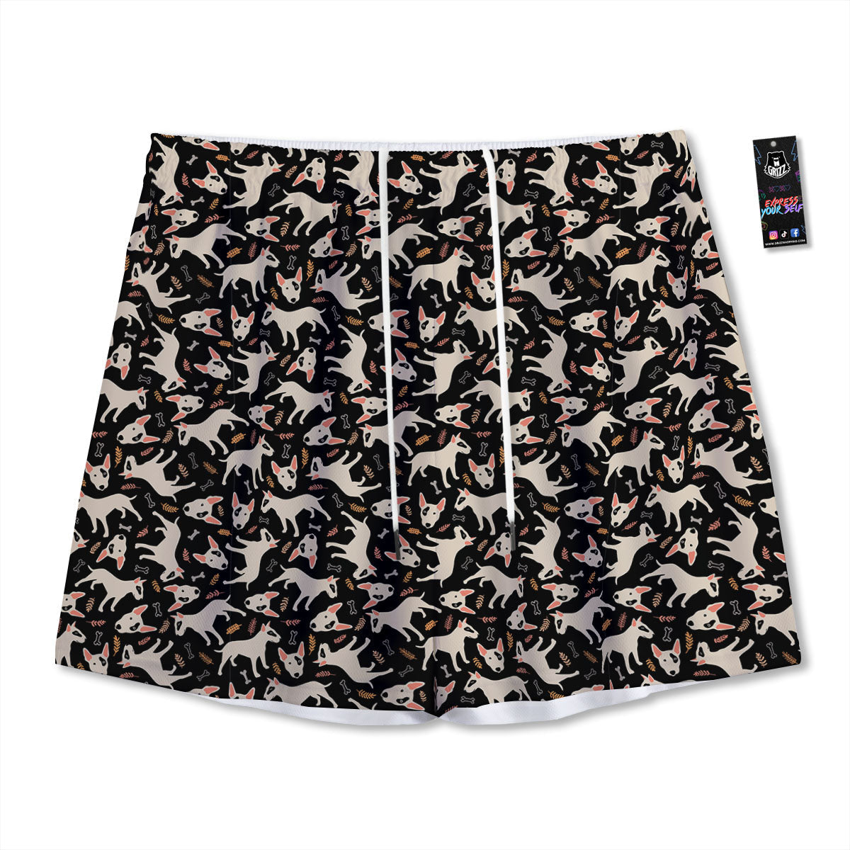 Bull Terrier Doodle Print Pattern Mesh Shorts