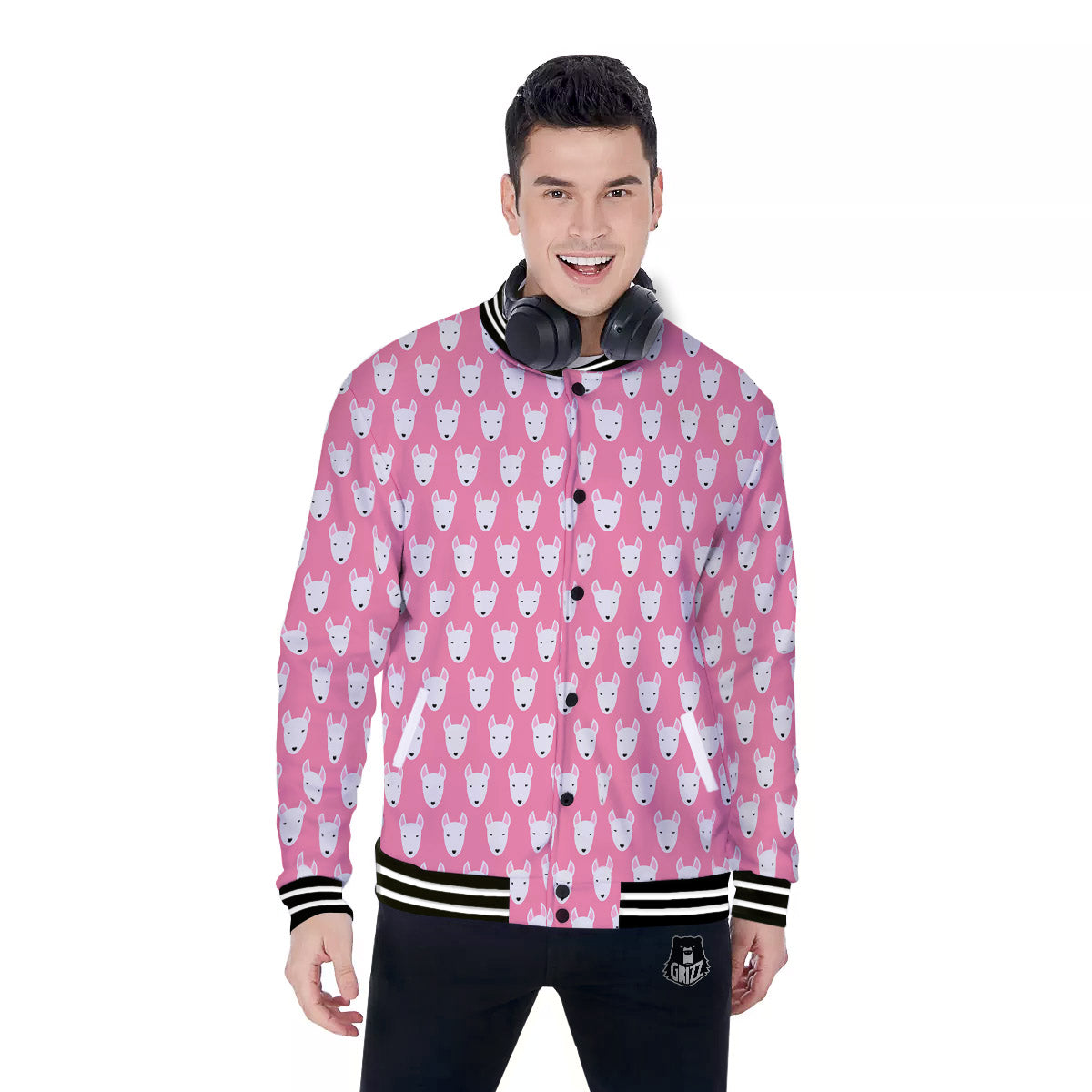 Bull Terrier Faces Cute Print Pattern Baseball Jacket-grizzshop