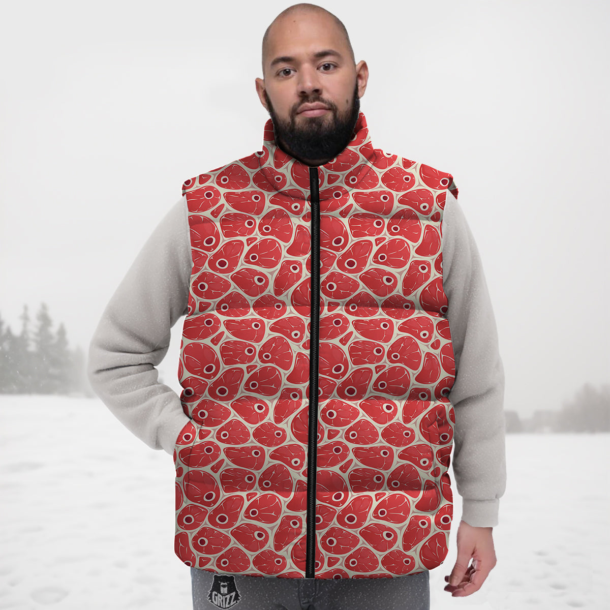 Bull Terrier Glay Pattern Print Down Vest