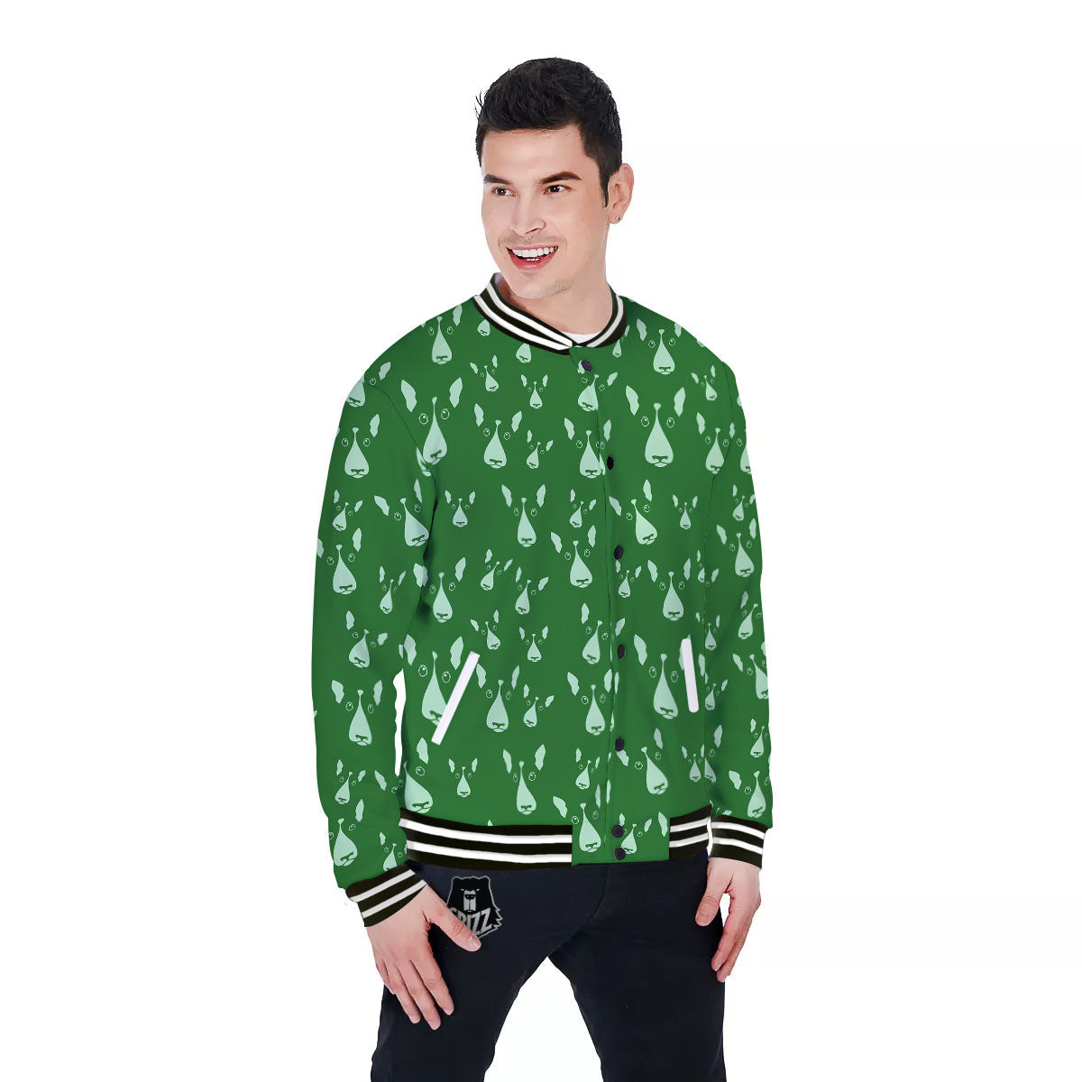 Bull Terrier Green Print Pattern Baseball Jacket-grizzshop