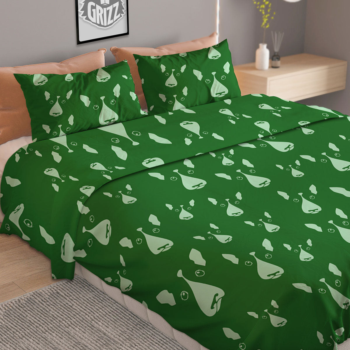 Bull Terrier Green Print Pattern Duvet Cover Bedding Set
