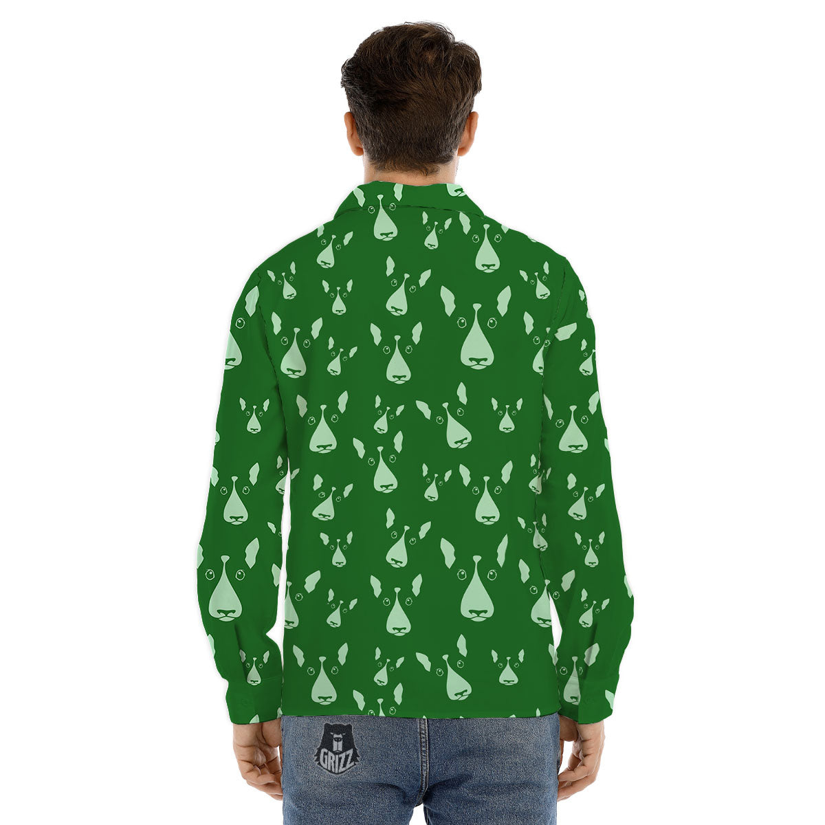 Bull Terrier Green Print Pattern Men's Dress Shirts-grizzshop