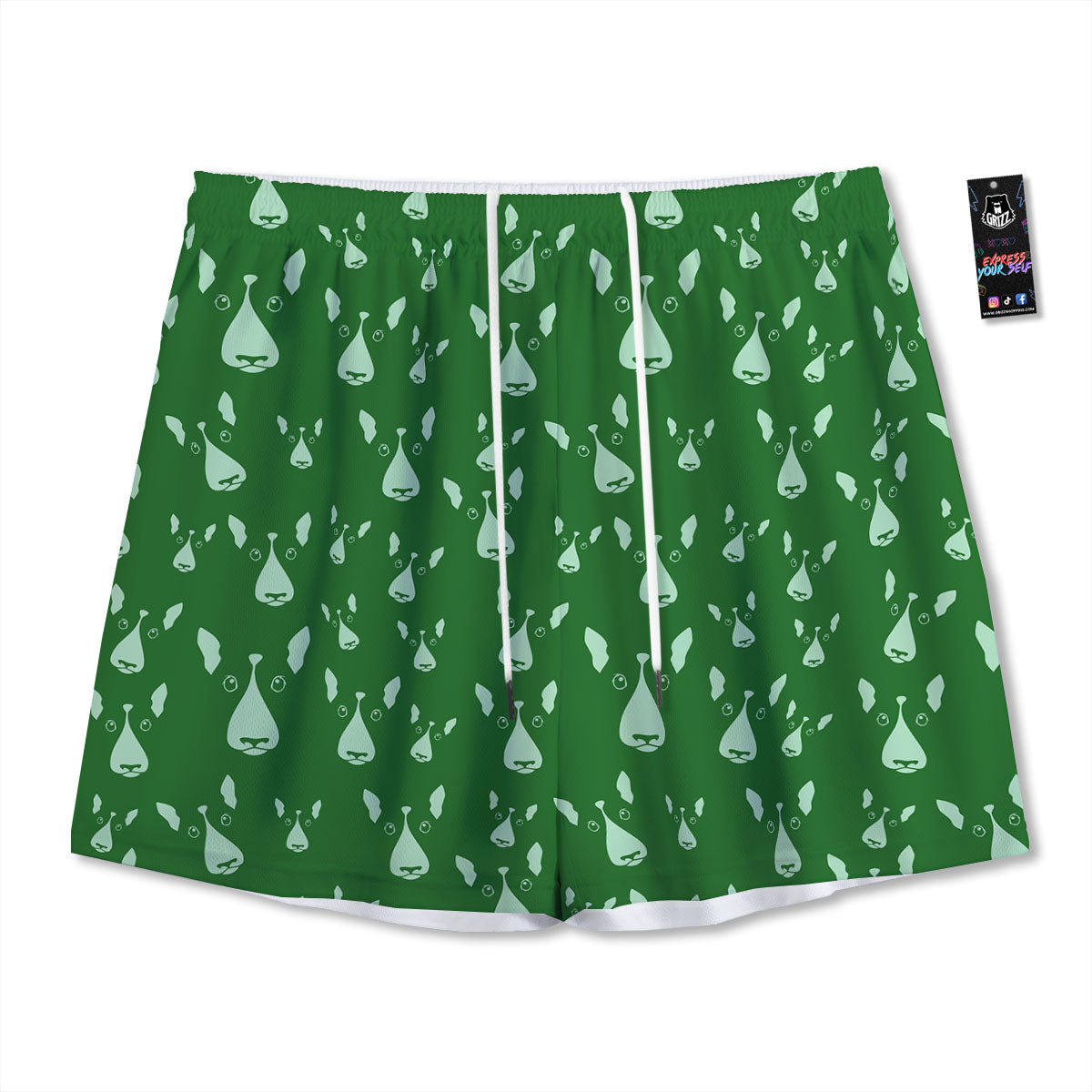Bull Terrier Green Print Pattern Mesh Shorts