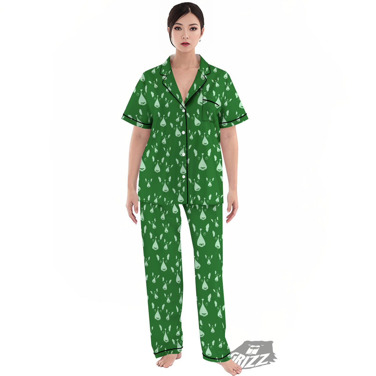 Bull Terrier Green Print Pattern Women's Pajamas Set-grizzshop