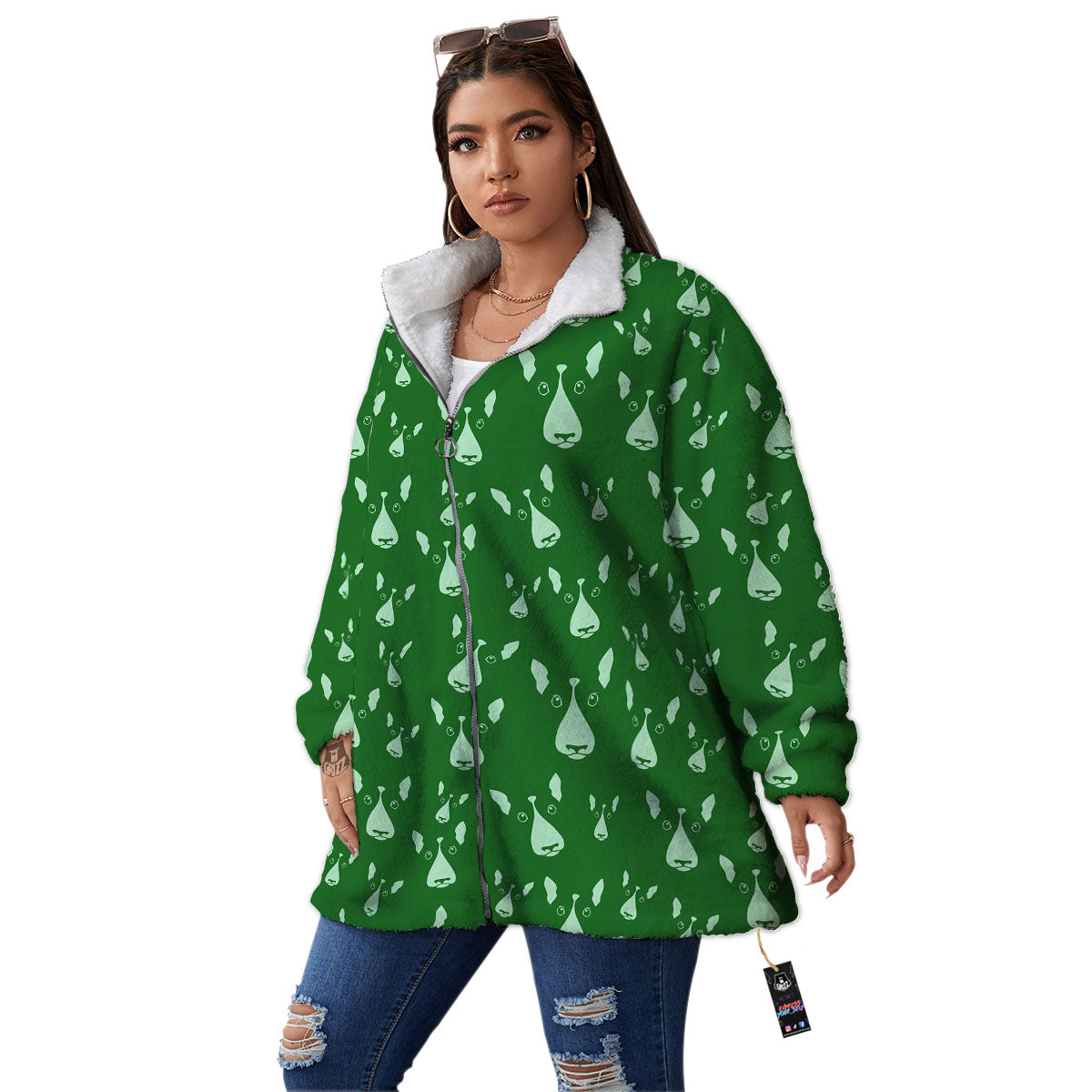 Bull Terrier Green Print Pattern Women's Sherpa Jacket-grizzshop