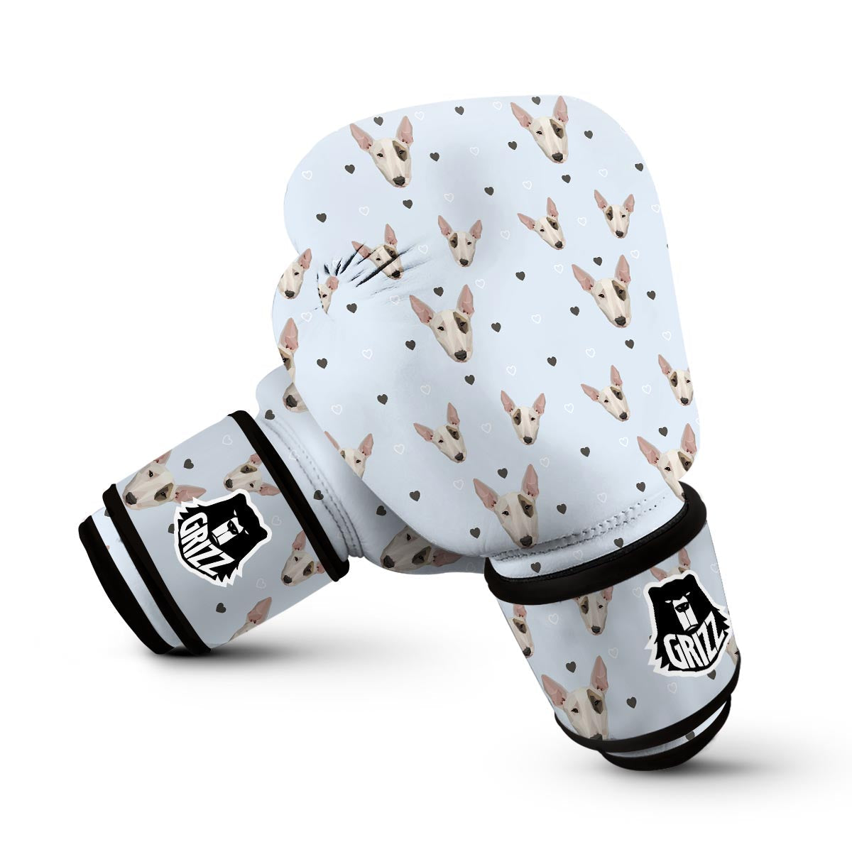 Bull Terrier Heart Pattern Print Boxing Gloves-grizzshop