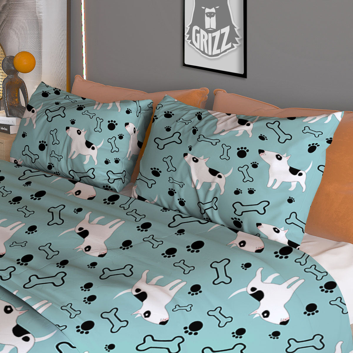 Bull Terrier Laurel Green Print Pattern Duvet Cover Bedding Set