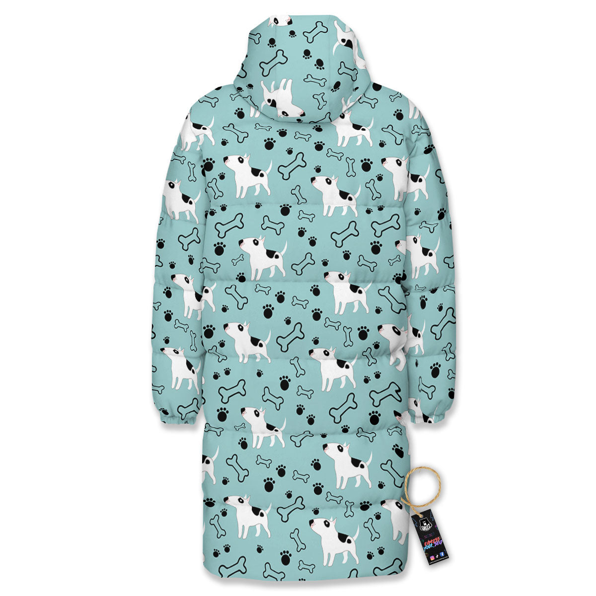 Bull Terrier Laurel Green Print Pattern Long Down Jacket-grizzshop