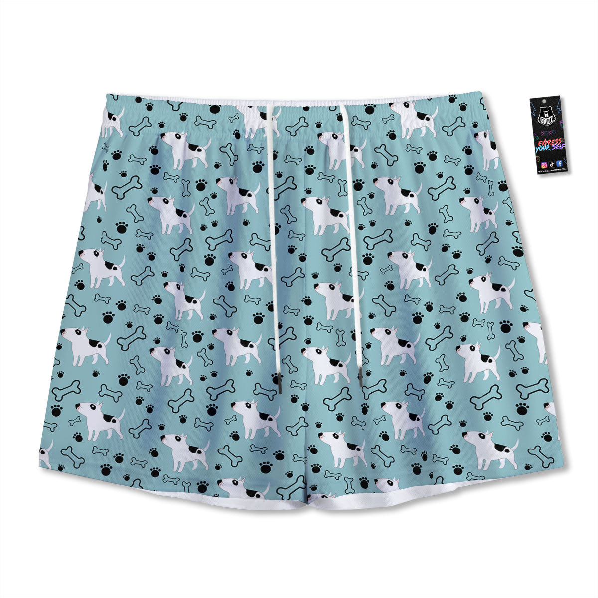 Bull Terrier Laurel Green Print Pattern Mesh Shorts