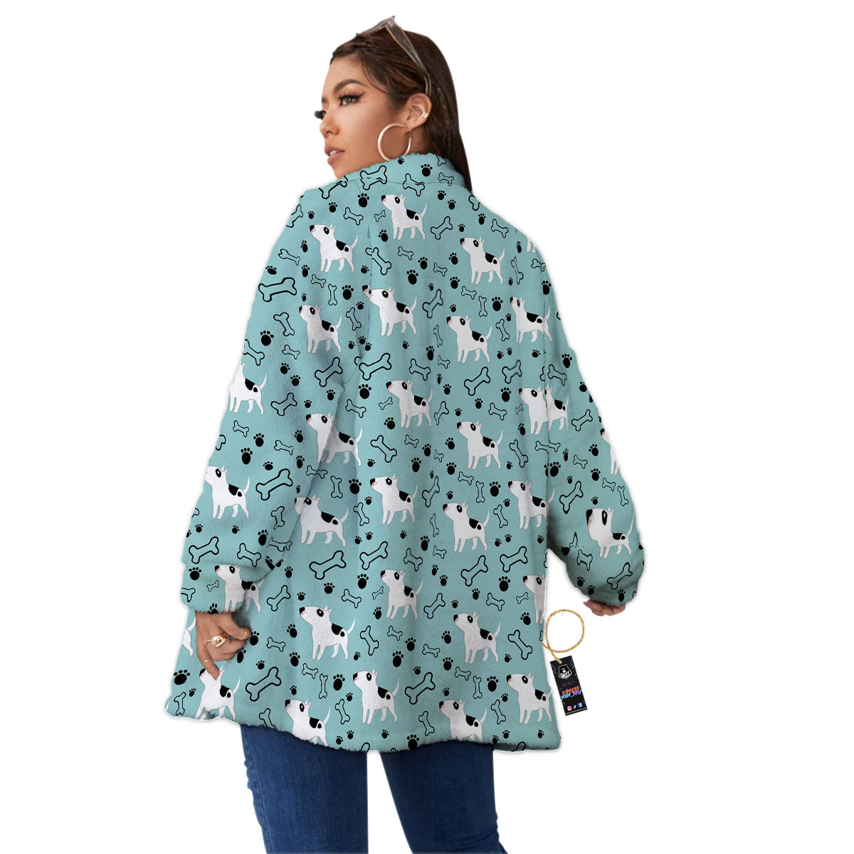 Bull Terrier Laurel Green Print Pattern Women's Sherpa Jacket-grizzshop