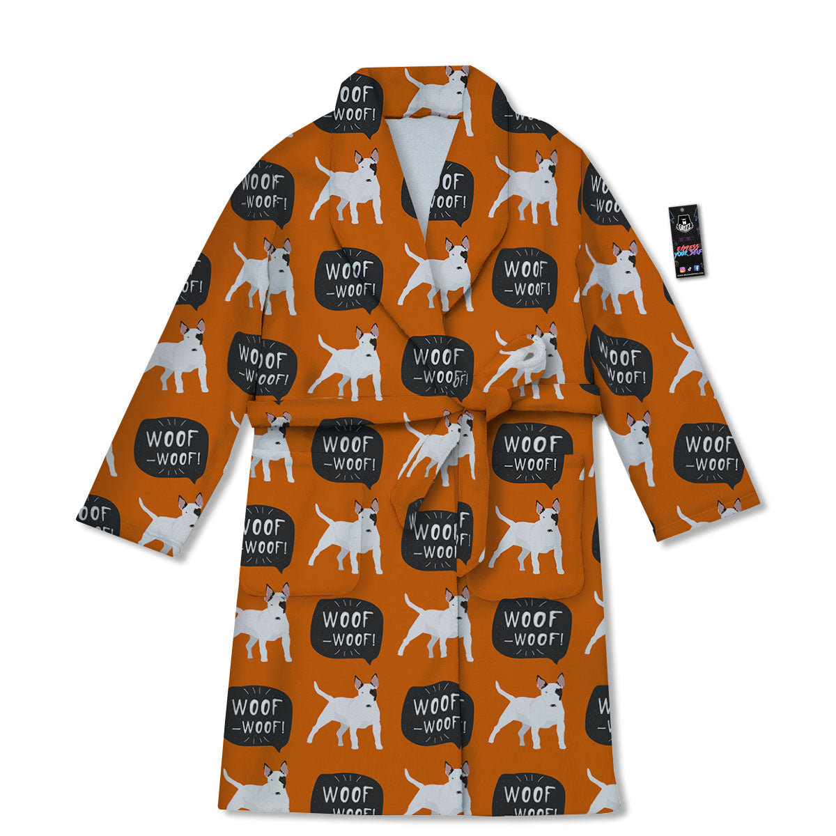 Bull Terrier Orange Print Pattern Bathrobe-grizzshop
