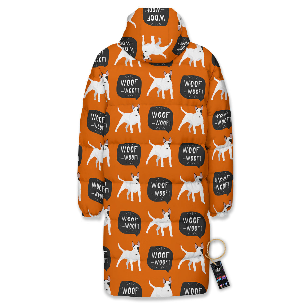 Bull Terrier Orange Print Pattern Long Down Jacket-grizzshop
