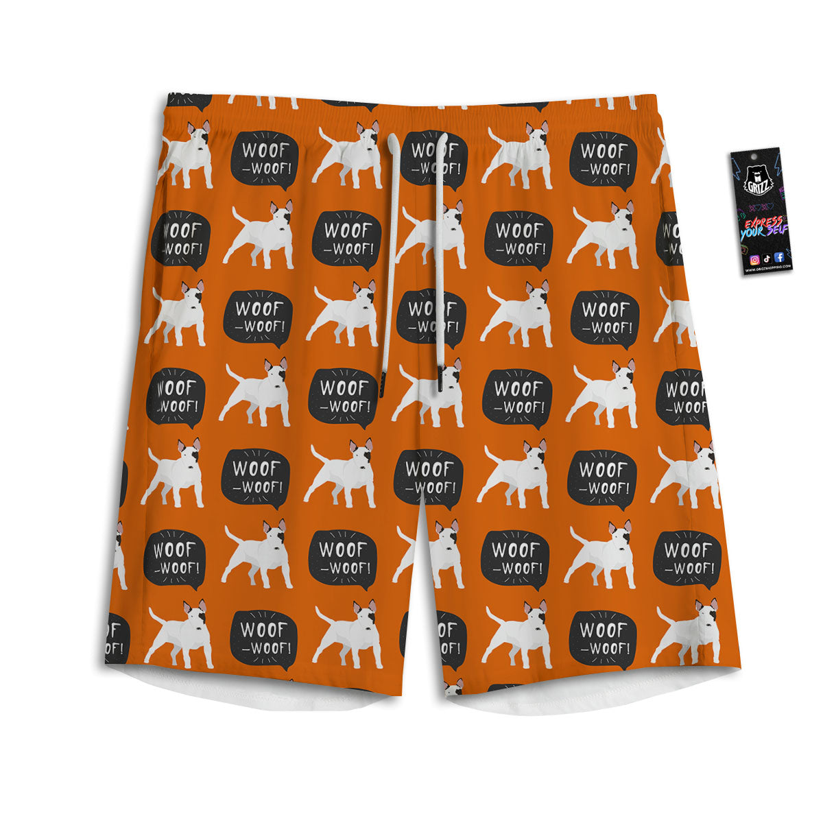 Bull Terrier Orange Print Pattern Men's Athletic Shorts