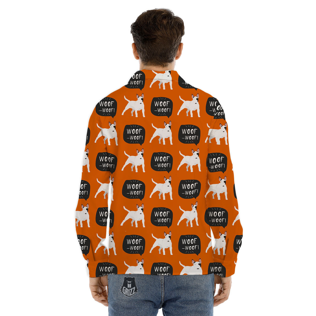 Bull Terrier Orange Print Pattern Men's Dress Shirts-grizzshop
