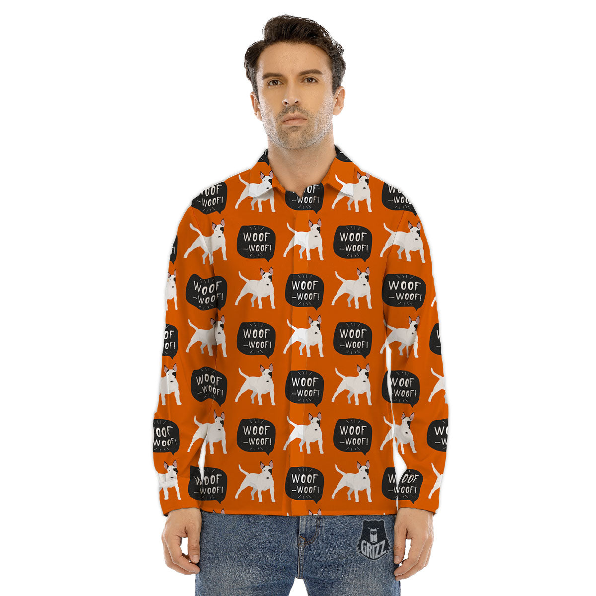 Bull Terrier Orange Print Pattern Men's Dress Shirts-grizzshop