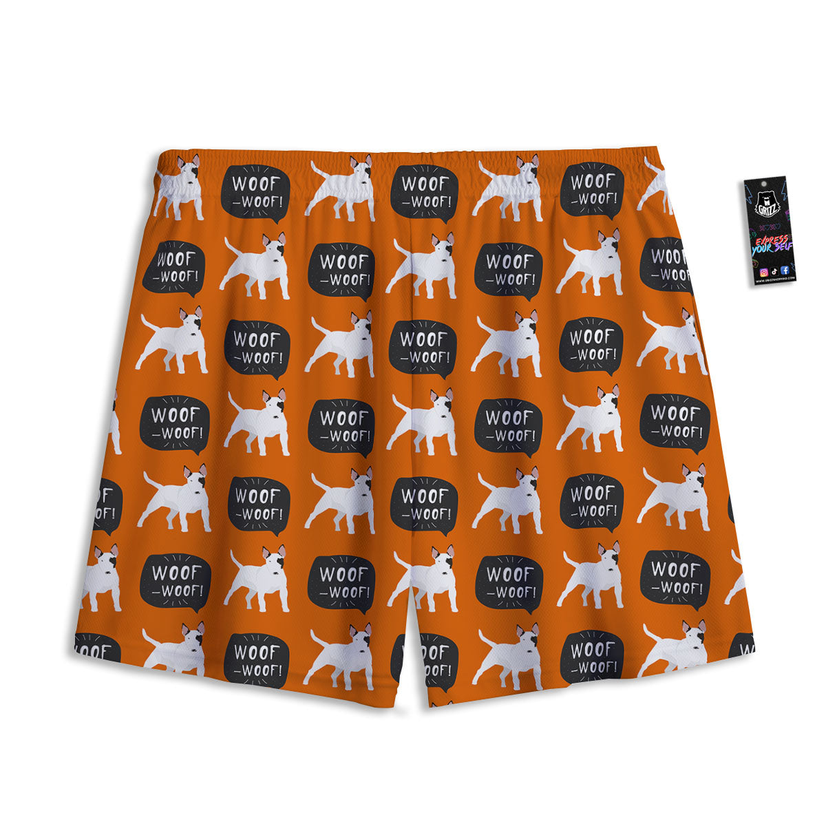 Bull Terrier Orange Print Pattern Mesh Shorts