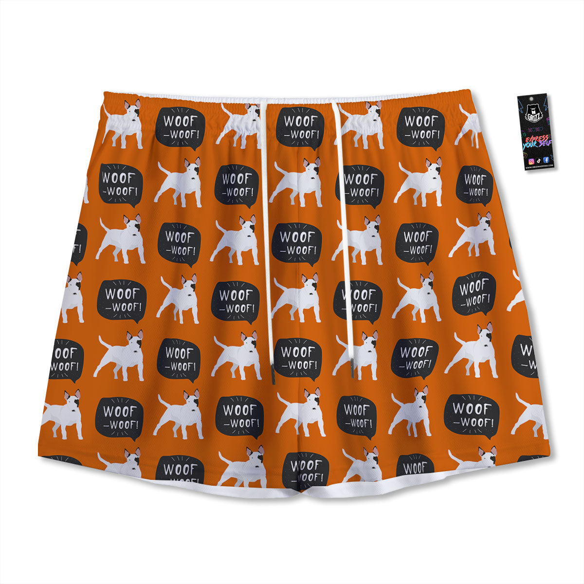 Bull Terrier Orange Print Pattern Mesh Shorts